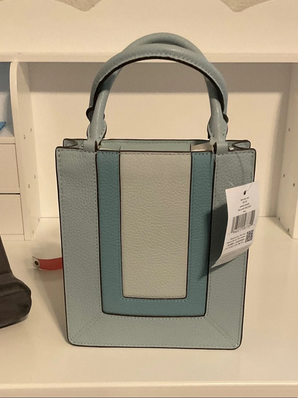 kate spade Light Blue & White Pebbled Leather Structured Mini Satchel